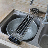 Maxbell Foldable Dish Drying Rack Silicone Dish Drainer for Cookware Hotel Apartment blue