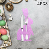 Maxbell 4x Easter Bunny Utensil Cutlery Holders Pouch Bags Gifts Flatware Organizers pink