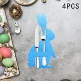 Maxbell 4x Easter Bunny Utensil Cutlery Holders Pouch Bags Gifts Flatware Organizers blue