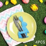Maxbell 4x Easter Bunny Utensil Cutlery Holders Pouch Bags Gifts Flatware Organizers blue