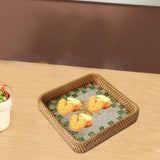 Maxbell Rattan Woven Basket Multi Use Organizer Serving Tray for Home Pantry Kitchen 20x20x4cm