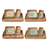 Maxbell 3 Pieces Rattan Storage Basket Set Rustic Gift for Coffee Table Home Kitchen Yellow leaves