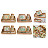 Maxbell 3 Pieces Rattan Storage Basket Set Rustic Gift for Coffee Table Home Kitchen Yellow leaves