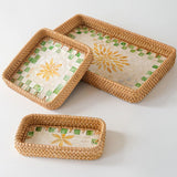 Maxbell 3 Pieces Rattan Storage Basket Set Rustic Gift for Coffee Table Home Kitchen Yellow leaves