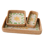 Maxbell 3 Pieces Rattan Storage Basket Set Rustic Gift for Coffee Table Home Kitchen Yellow leaves