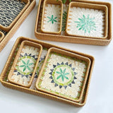 Maxbell 3 Pieces Rattan Storage Basket Set Rustic Gift for Coffee Table Home Kitchen Yellow leaves