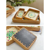 Maxbell 3 Pieces Rattan Storage Basket Set Rustic Gift for Coffee Table Home Kitchen Yellow leaves