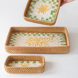 Maxbell 3 Pieces Rattan Storage Basket Set Rustic Gift for Coffee Table Home Kitchen Yellow leaves