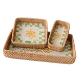 Maxbell 3 Pieces Rattan Storage Basket Set Rustic Gift for Coffee Table Home Kitchen Yellow leaves