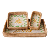 Maxbell 3 Pieces Rattan Storage Basket Set Rustic Gift for Coffee Table Home Kitchen Yellow leaves