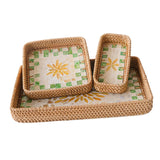 Maxbell 3 Pieces Rattan Storage Basket Set Rustic Gift for Coffee Table Home Kitchen Yellow leaves