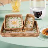 Maxbell 3 Pieces Rattan Storage Basket Set Rustic Gift for Coffee Table Home Kitchen Yellow leaves