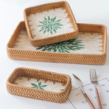 Maxbell 3 Pieces Rattan Storage Basket Set Rustic Gift for Coffee Table Home Kitchen Yellow leaves