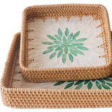 Maxbell 3 Pieces Rattan Storage Basket Set Rustic Gift for Coffee Table Home Kitchen Green leaves