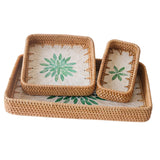 Maxbell 3 Pieces Rattan Storage Basket Set Rustic Gift for Coffee Table Home Kitchen Green leaves