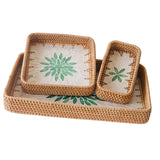 Maxbell 3 Pieces Rattan Storage Basket Set Rustic Gift for Coffee Table Home Kitchen Green leaves