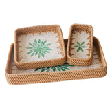 Maxbell 3 Pieces Rattan Storage Basket Set Rustic Gift for Coffee Table Home Kitchen Green leaves