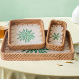 Maxbell 3 Pieces Rattan Storage Basket Set Rustic Gift for Coffee Table Home Kitchen Green leaves