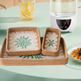 Maxbell 3 Pieces Rattan Storage Basket Set Rustic Gift for Coffee Table Home Kitchen Green leaves