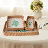 Maxbell 3 Pieces Rattan Storage Basket Set Rustic Gift for Coffee Table Home Kitchen Green leaves