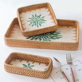 Maxbell 3 Pieces Rattan Storage Basket Set Rustic Gift for Coffee Table Home Kitchen Green leaves