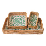 Maxbell 3 Pieces Rattan Storage Basket Set Rustic Gift for Coffee Table Home Kitchen Love leaves