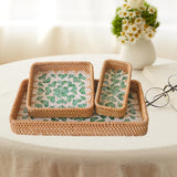 Maxbell 3 Pieces Rattan Storage Basket Set Rustic Gift for Coffee Table Home Kitchen Love leaves