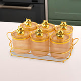 Maxbell Sugar Jars 6 Grids with Tray Multifunctional for Dining Room Wedding Kitchen Amber Gold