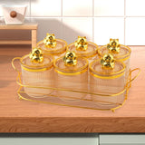 Maxbell Sugar Jars 6 Grids with Tray Multifunctional for Dining Room Wedding Kitchen Amber Gold