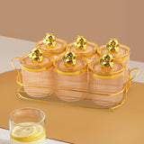 Maxbell Sugar Jars 6 Grids with Tray Multifunctional for Dining Room Wedding Kitchen Amber Gold