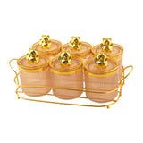 Maxbell Sugar Jars 6 Grids with Tray Multifunctional for Dining Room Wedding Kitchen Amber Gold