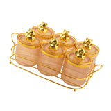 Maxbell Sugar Jars 6 Grids with Tray Multifunctional for Dining Room Wedding Kitchen Amber Gold