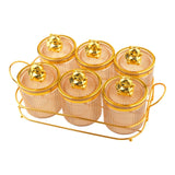 Maxbell Sugar Jars 6 Grids with Tray Multifunctional for Dining Room Wedding Kitchen Amber Gold