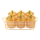 Maxbell Sugar Jars 6 Grids with Tray Multifunctional for Dining Room Wedding Kitchen Amber Gold