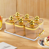 Maxbell Sugar Jars 6 Grids with Tray Multifunctional for Living Room Kitchen Wedding Amber
