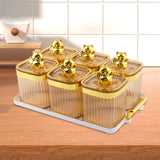 Maxbell Sugar Jars 6 Grids with Tray Multifunctional for Living Room Kitchen Wedding Amber