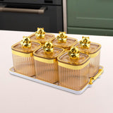 Maxbell Sugar Jars 6 Grids with Tray Multifunctional for Living Room Kitchen Wedding Amber