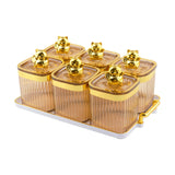 Maxbell Sugar Jars 6 Grids with Tray Multifunctional for Living Room Kitchen Wedding Amber