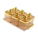 Maxbell Sugar Jars 6 Grids with Tray Multifunctional for Living Room Kitchen Wedding Amber