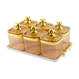 Maxbell Sugar Jars 6 Grids with Tray Multifunctional for Living Room Kitchen Wedding Amber