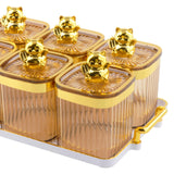 Maxbell Sugar Jars 6 Grids with Tray Multifunctional for Living Room Kitchen Wedding Amber