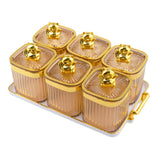 Maxbell Sugar Jars 6 Grids with Tray Multifunctional for Living Room Kitchen Wedding Amber