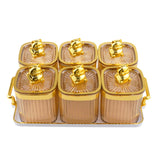 Maxbell Sugar Jars 6 Grids with Tray Multifunctional for Living Room Kitchen Wedding Amber