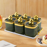 Maxbell Sugar Jars 6 Grids with Tray Multifunctional for Living Room Kitchen Wedding Fruit Green