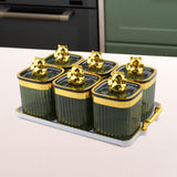Maxbell Sugar Jars 6 Grids with Tray Multifunctional for Living Room Kitchen Wedding Fruit Green