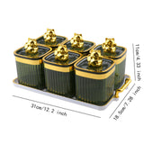 Maxbell Sugar Jars 6 Grids with Tray Multifunctional for Living Room Kitchen Wedding Fruit Green