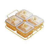 Maxbell Divided Serving Dishes Nut and Candy Serving Tray for Candy Appetizer Snacks 4 Grid Gold