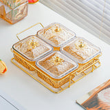 Maxbell Divided Serving Dishes Nut and Candy Serving Tray for Candy Appetizer Snacks 4 Grid Gold