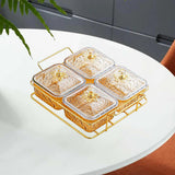 Maxbell Divided Serving Dishes Nut and Candy Serving Tray for Candy Appetizer Snacks 4 Grid Gold