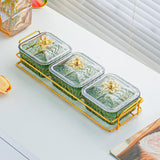Maxbell Divided Serving Dishes Nut and Candy Serving Tray for Candy Appetizer Snacks 3 Grid Green